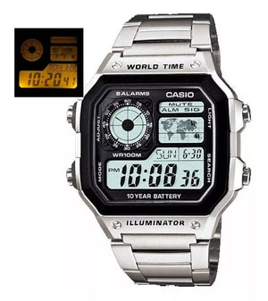 Reloj World Time Royale Casio Vintage AE-1200WHD-1AVDF Plateado