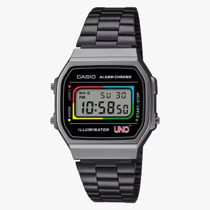 Reloj Casio Vintage A168WEUC-1A "Cartas UNO" Mattel Edición Limitada