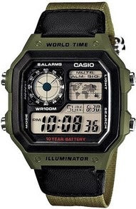 Reloj World Time Royale Casio Vintage AE-1200WHB-3BVDF Correa Verde