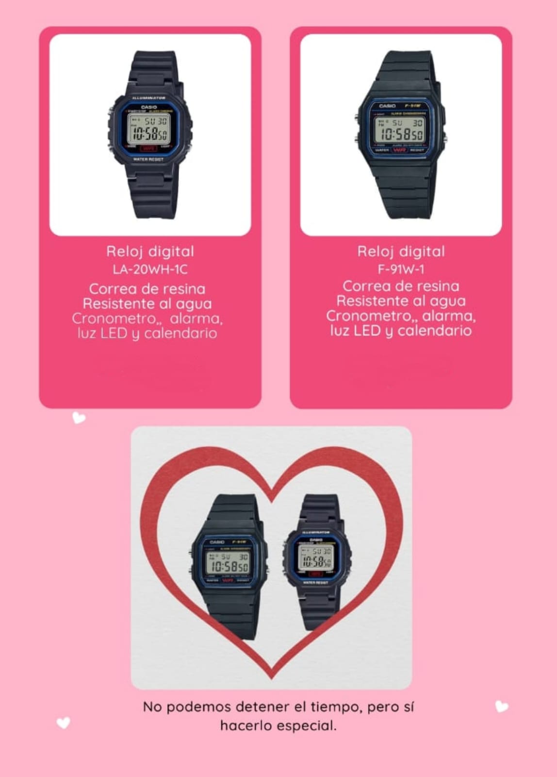 Reloj Casio Digital Mujer LA-20WH-1C + F-91W-1DG Clásico Líneas Azules