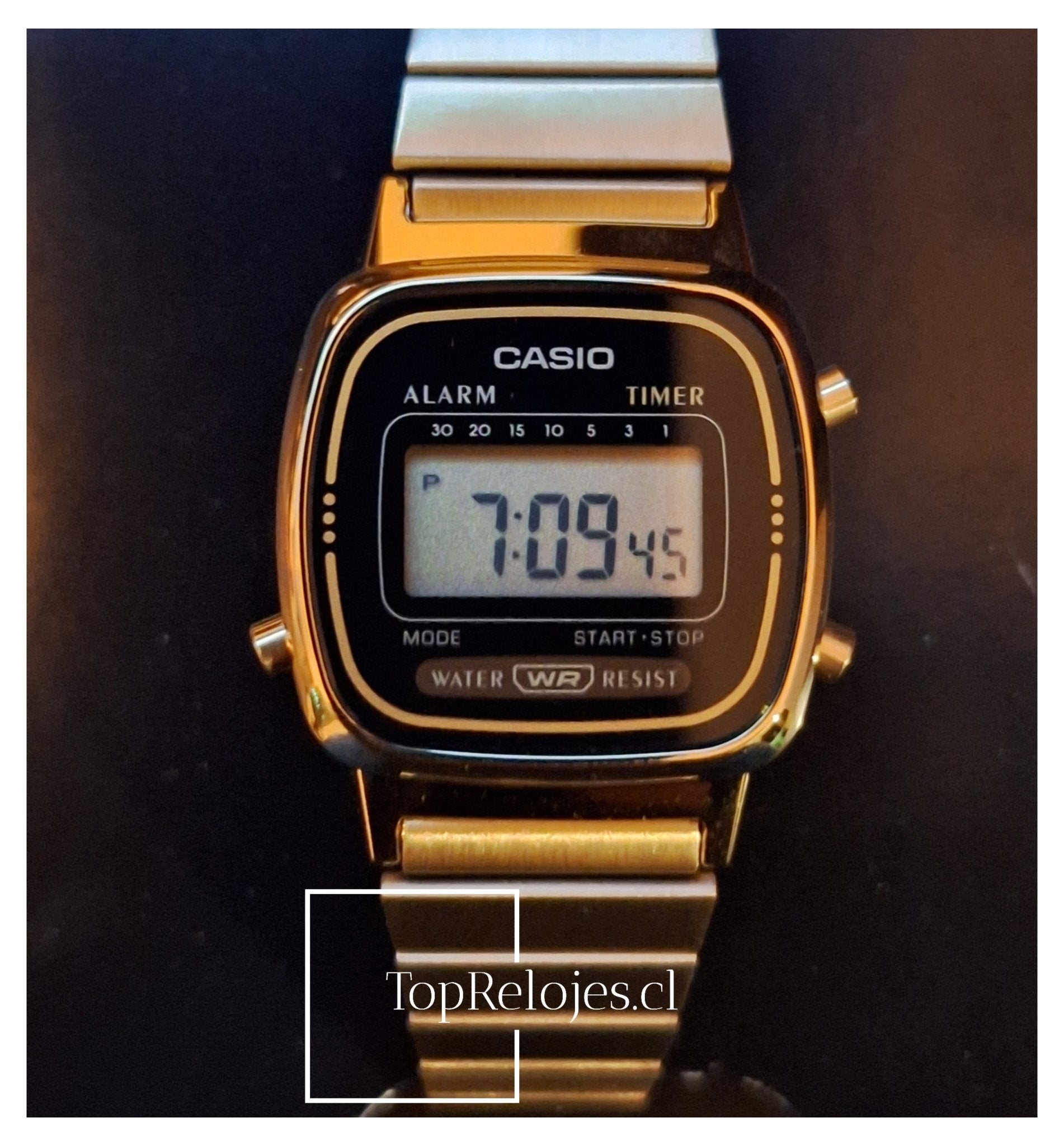 Casio Mini Mujer Acero Dorado Negro LA - 670WGA - 1 - TOPRELOJES.CL