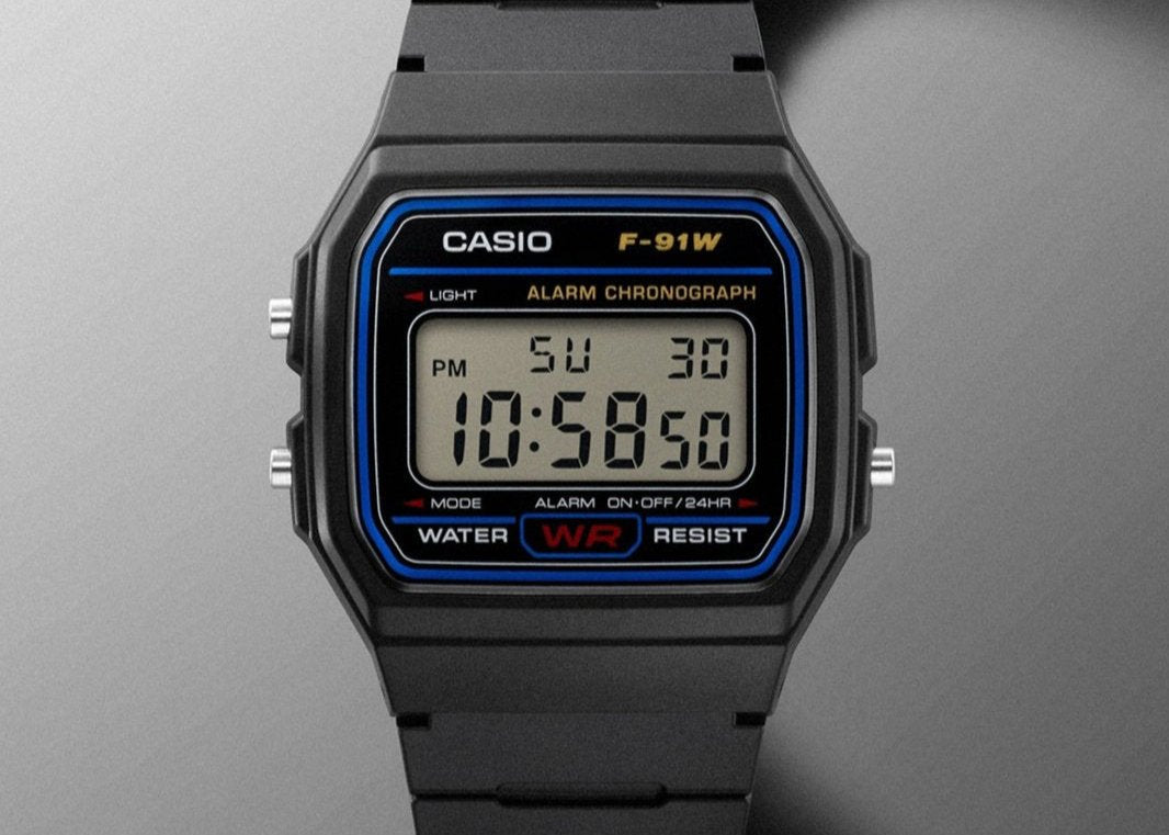 Reloj Casio Vintage F-91W-1DG Clásico Líneas Azules